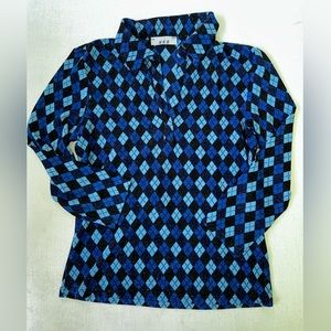 HKR collections | vintage v-neck blue and black plaid top | size M